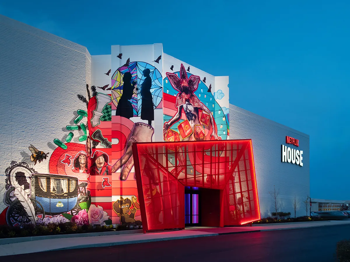 Netflix House exterior at dusk